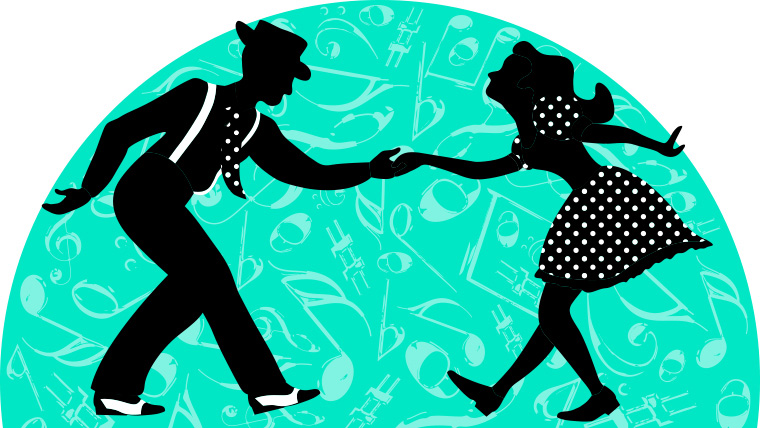 Graphic of male and female swing dancing